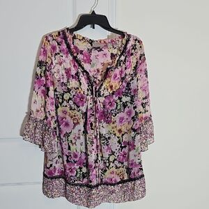 Kim Rogers Floral Blouse - Pink, Black, and Yellow